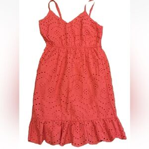 Japna Coral Midi Dress with Eyelet Detail